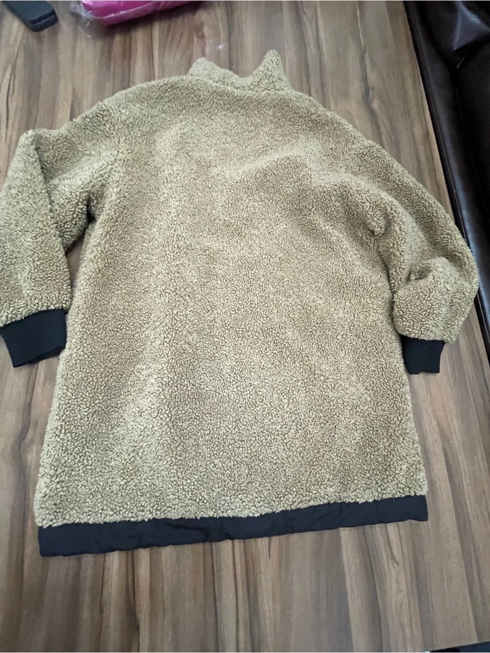Zara Camel Teddy Sherpa Jacket with Black Trim